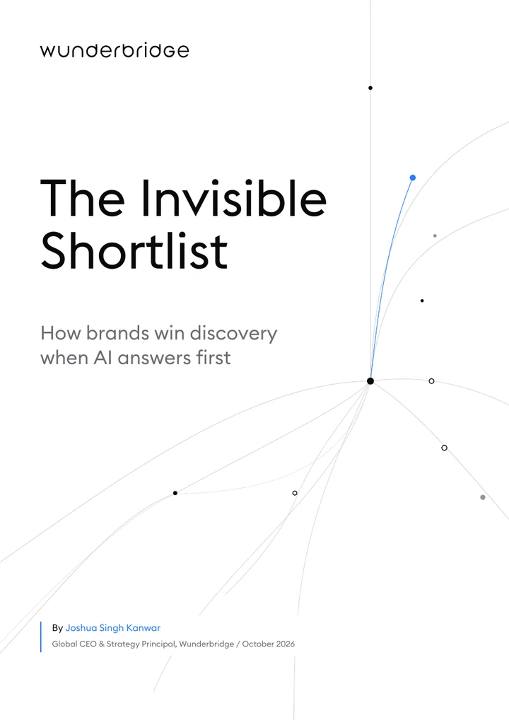 Cover of The Invisible Shortlist, featuring the Wunderbridge wordmark and a fine network of black and electric-blue lines